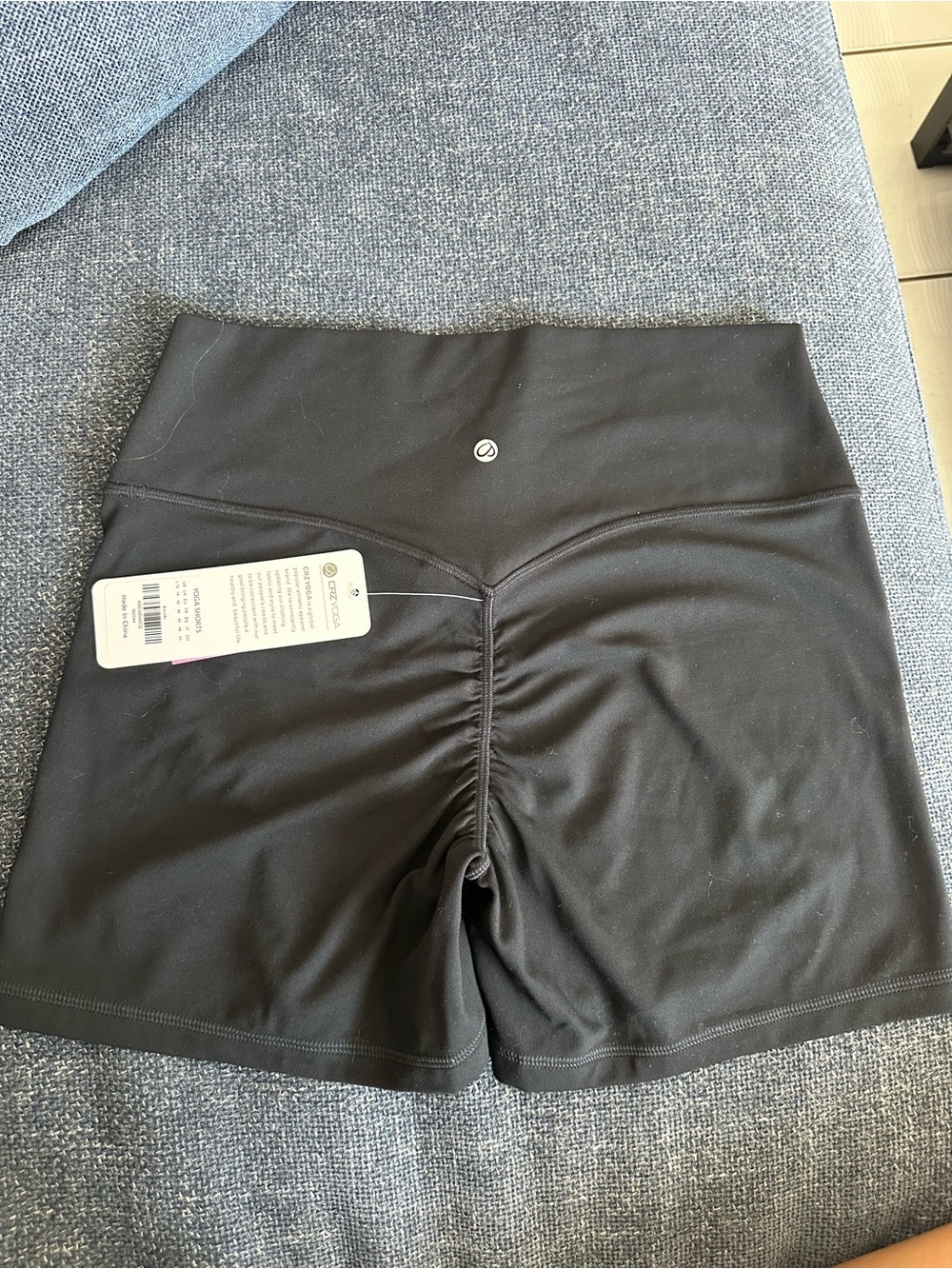 CRZ YOGA Black High-Waist Ruched Back Shorts